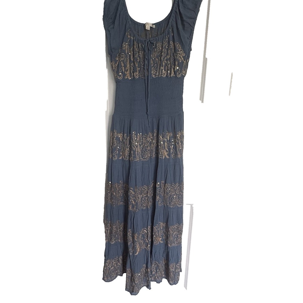 Boston Proper Sequined Metalic Detail Peasant Dress Womens M Boho